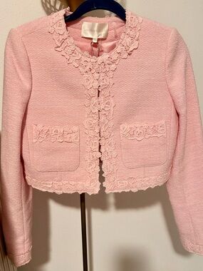 LoveShackFancy Leilana Lace Accent Crop Jacket